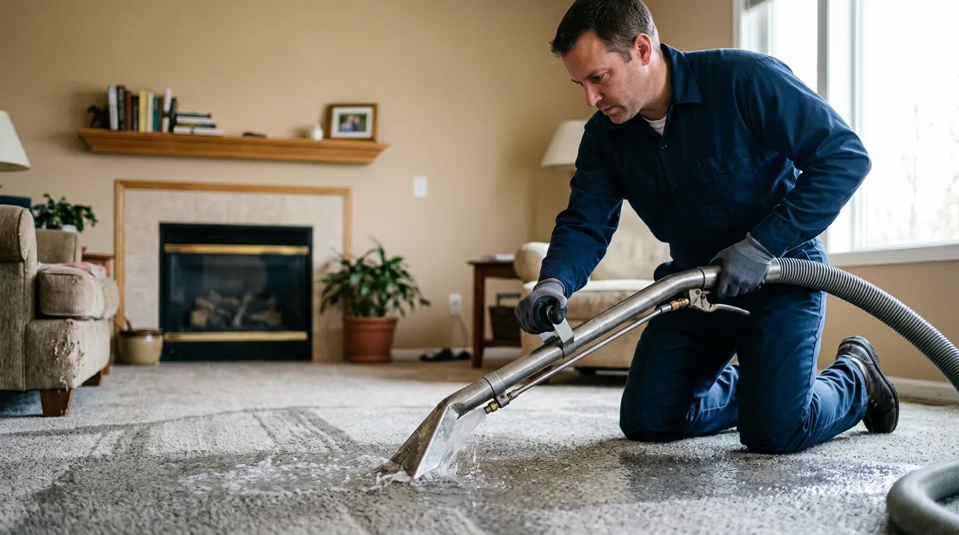 Water damage restoration technician working near Amherst Junction, WI